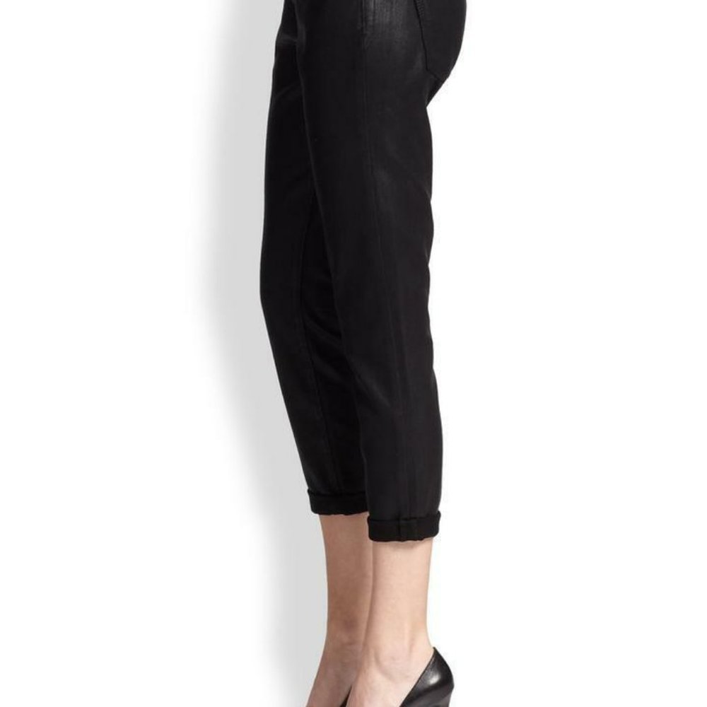 Paige Jimmy Jimmy Crop Black Wax Coated Jeans / Size 29